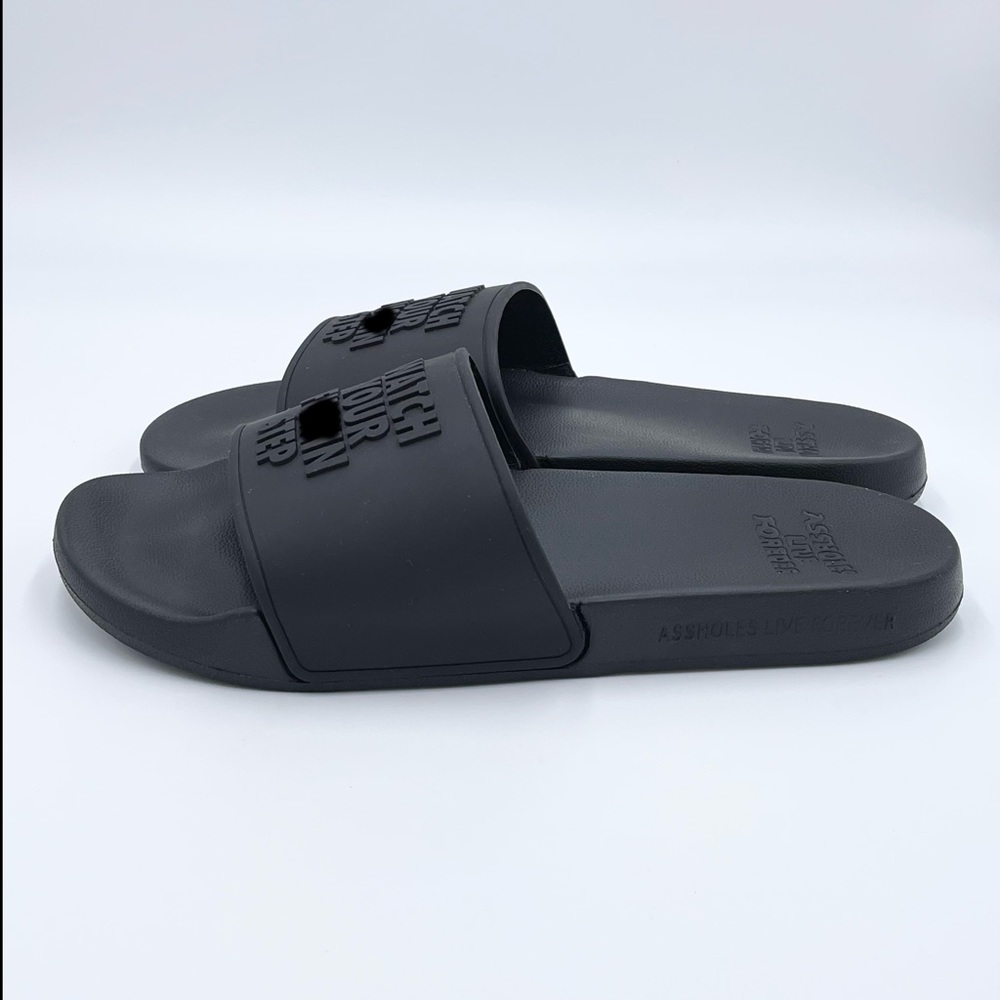 Linda Finegold Alf - Watch Your F’n Step Mens Black Slip On Slides Sandal Sz 8 - Picture 5 of 11